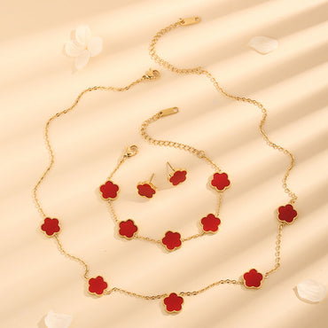 Elegant Flower Stainless Steel Plating Bracelets Earrings Necklace
