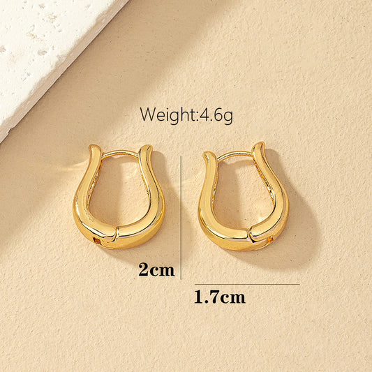 Wholesale Jewelry Vintage Style U Shape Letter Ferroalloy 14k Gold Plated Plating Hoop Earrings