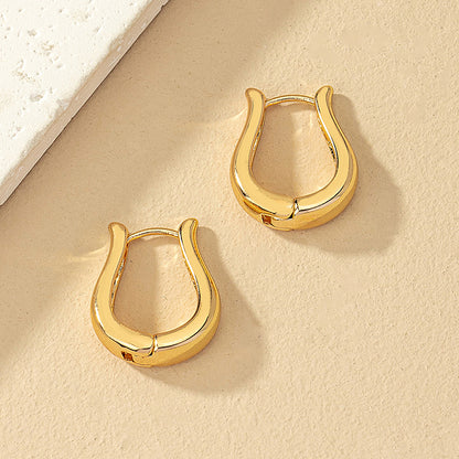 Wholesale Jewelry Vintage Style U Shape Letter Ferroalloy 14k Gold Plated Plating Hoop Earrings