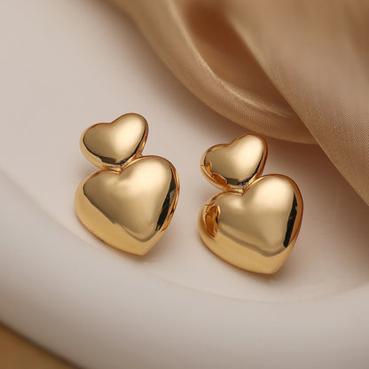 1 Pair Simple Style Triangle Geometric Heart Shape Plating Copper 18k Gold Plated Drop Earrings