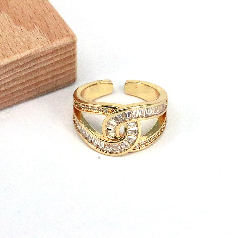 Luxurious Simple Style Color Block Copper Layered Plating Inlay Zircon Gold Plated Open Rings