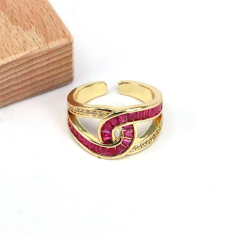 Luxurious Simple Style Color Block Copper Layered Plating Inlay Zircon Gold Plated Open Rings