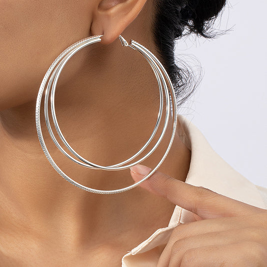 Wholesale Jewelry Exaggerated Classic Style Oversized Circle Solid Color Alloy Ferroalloy Silver Plated Plating Hoop Earrings