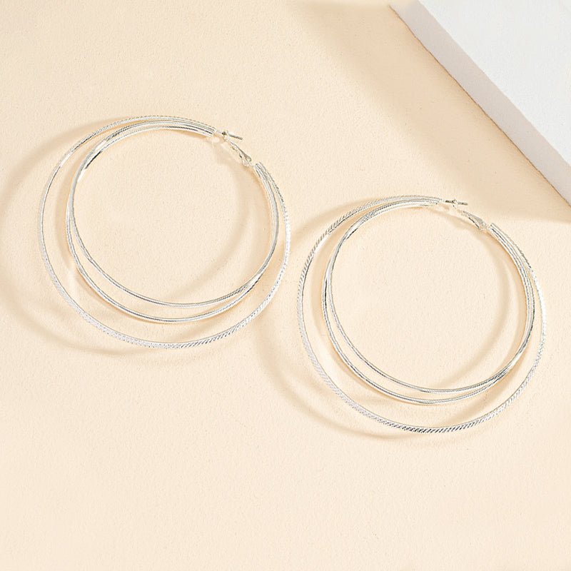 Wholesale Jewelry Exaggerated Classic Style Oversized Circle Solid Color Alloy Ferroalloy Silver Plated Plating Hoop Earrings