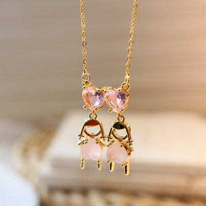 Vintage Style Cartoon Character Doll Heart Shape Copper Plating Inlay Zircon Pendant Necklace