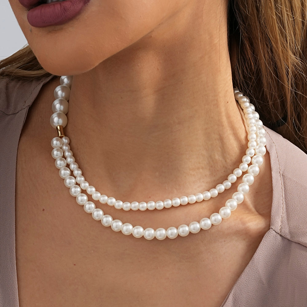 Vintage Style Lady Round Imitation Pearl Beaded Women's Layered Necklaces