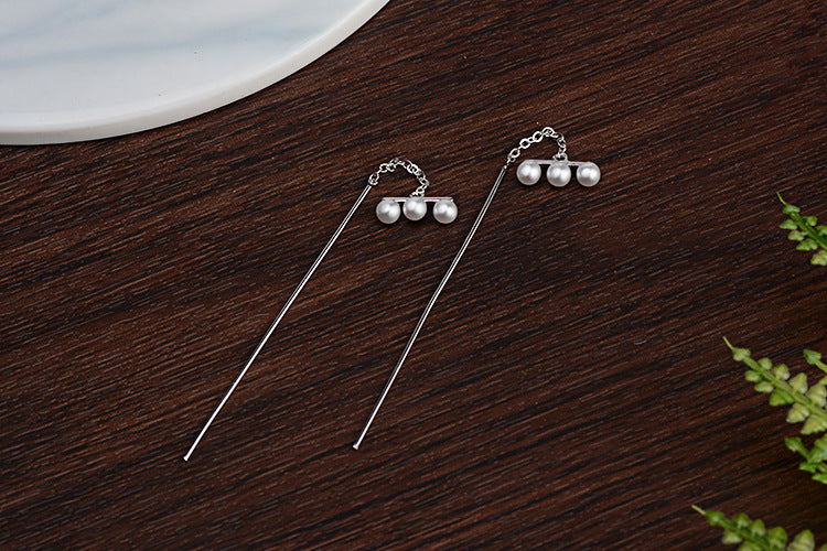 1 Pair Simple Style Solid Color Inlay Copper Pearl White Gold Plated Drop Earrings