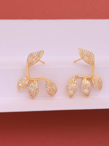 1 Pair Elegant Lady Simple Style Leaves Plating Inlay Brass Zircon 18k Gold Plated Ear Studs