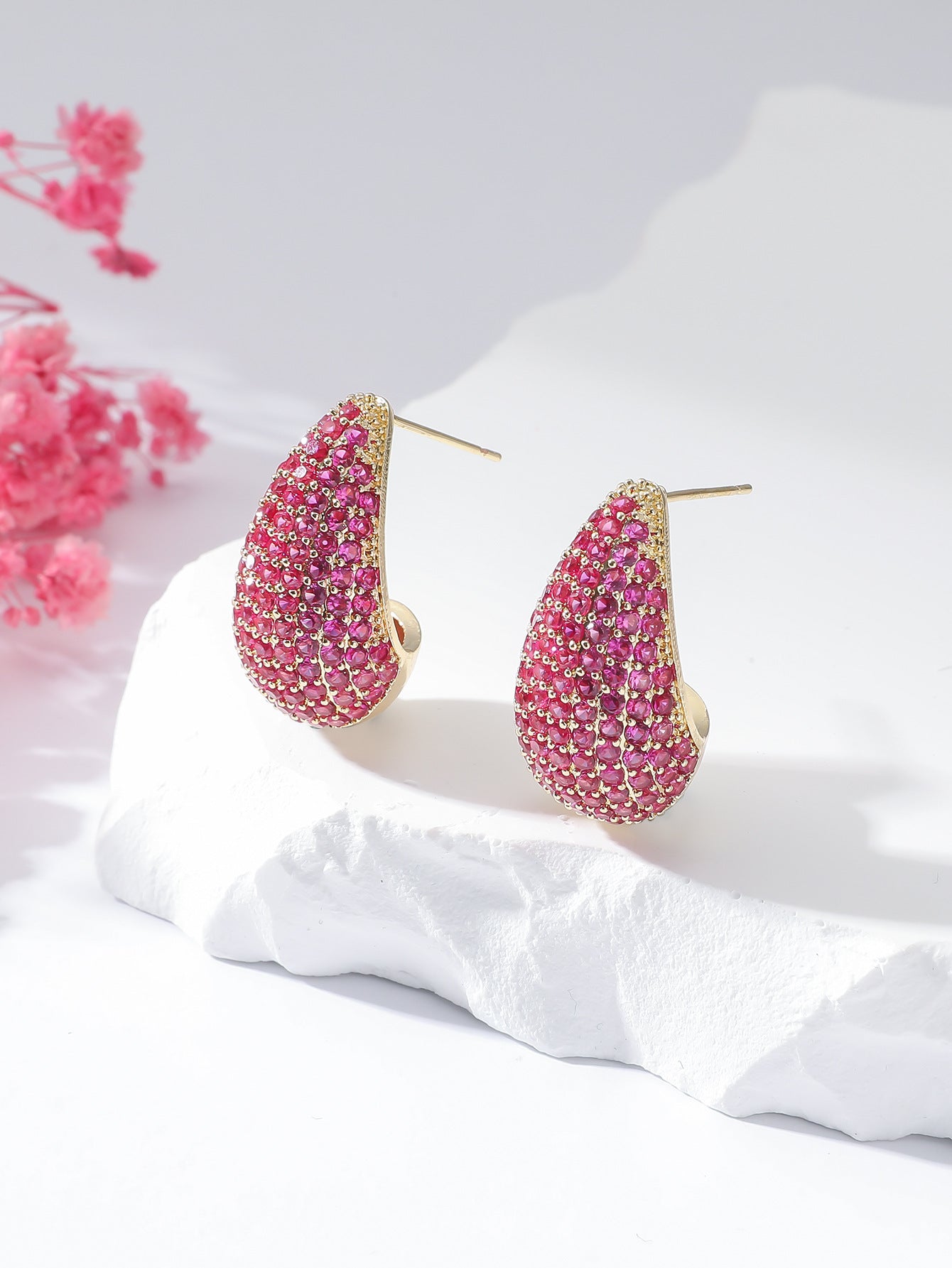 1 Pair Elegant Glam Water Droplets Plating Inlay Copper Rhinestones Ear Studs