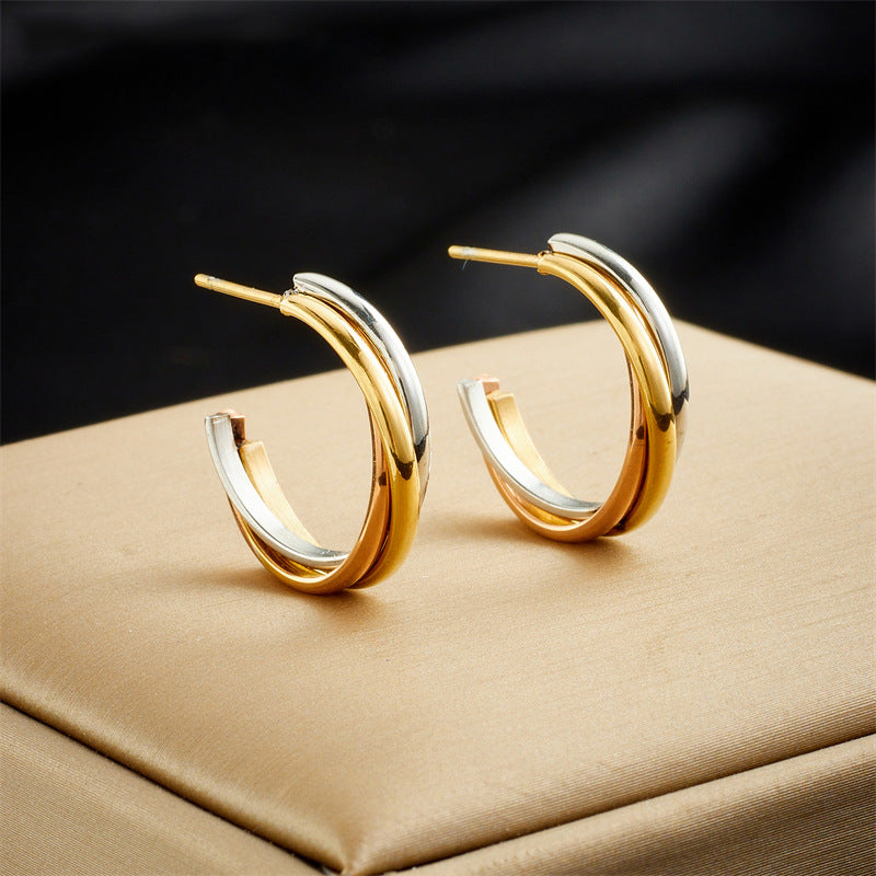 1 Pair Retro Lady Geometric Plating Titanium Steel Ear Studs