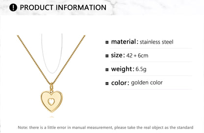 Sweet Heart Shape Stainless Steel Plating Inlay Shell Zircon 18k Gold Plated Pendant Necklace