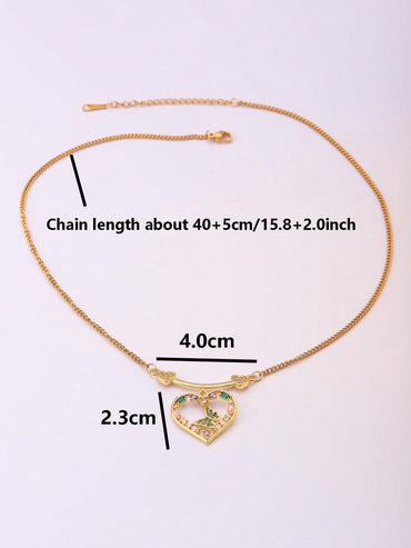 Ig Style Retro Heart Shape Stainless Steel Brass Plating Inlay Artificial Gemstones 18k Gold Plated Charms Pendant Necklace