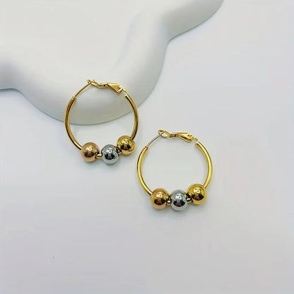 1 Pair Casual Modern Style Streetwear Round Stainless Steel Gold Plated Earrings