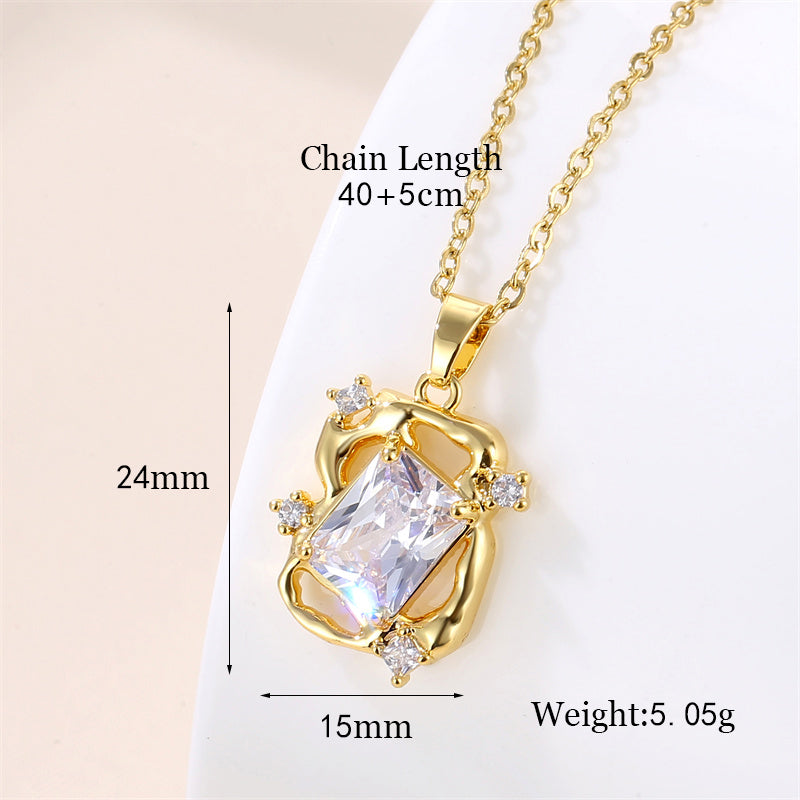 Wholesale Vintage Style Round Heart Shape Snowflake Stainless Steel Titanium Steel Plating Inlay 18k Gold Plated Gold Plated Zircon Pendant Necklace