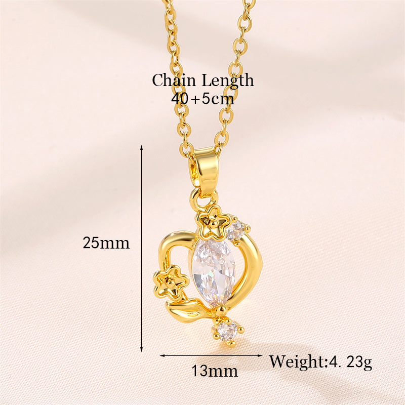 Wholesale Vintage Style Round Heart Shape Snowflake Stainless Steel Titanium Steel Plating Inlay 18k Gold Plated Gold Plated Zircon Pendant Necklace