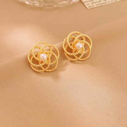 1 Pair Simple Style Classic Style Flower Inlay Alloy Pearl Ear Studs