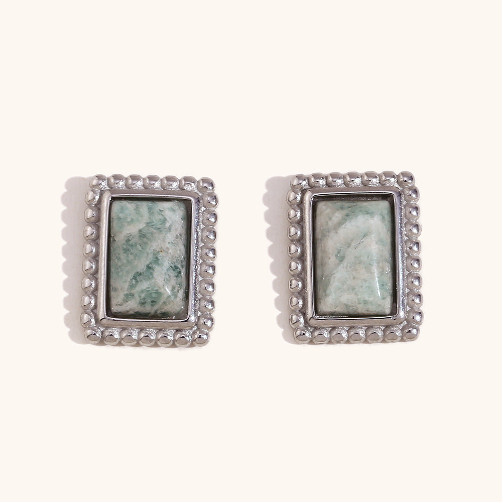 1 Pair Lady Rectangle Plating Stainless Steel Natural Stone Ear Studs