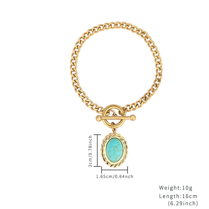 Retro Simple Style Sector Star Oval Stainless Steel Toggle Plating Inlay Turquoise Gold Plated Necklace