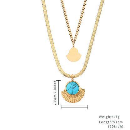 Retro Simple Style Sector Star Oval Stainless Steel Toggle Plating Inlay Turquoise Gold Plated Necklace