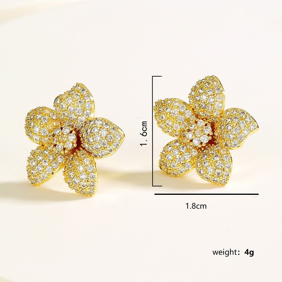 Fashion Simple Flower Shape Plating 18k Gold Zircon Copper Earrings