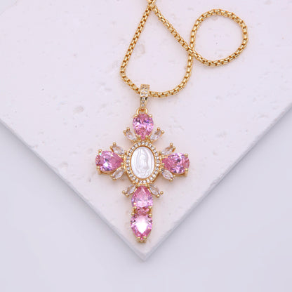 Glam Modern Style Shiny Cross Copper Plating Inlay Shell Zircon 18k Gold Plated White Gold Plated Pendant Necklace