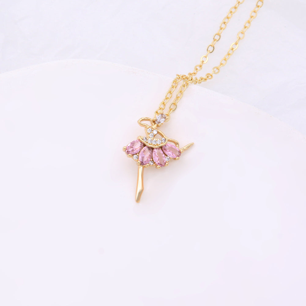 Elegant Shiny Human Copper Plating Inlay Zircon 18k Gold Plated Pendant Necklace