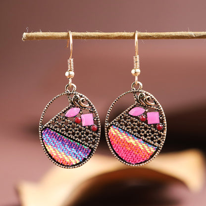 Fashion New Round Contrast Color Metal Diamond Retro Drop Earrings Wholesale