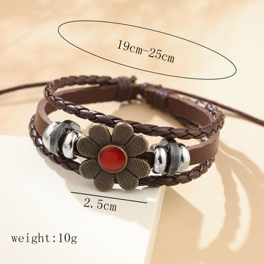 Vintage Style Flower Pu Leather Alloy Leather Unisex Wristband