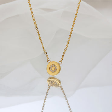 Wholesale Basic Commute Round Stainless Steel Plating Inlay 18k Gold Plated Zircon Pendant Necklace