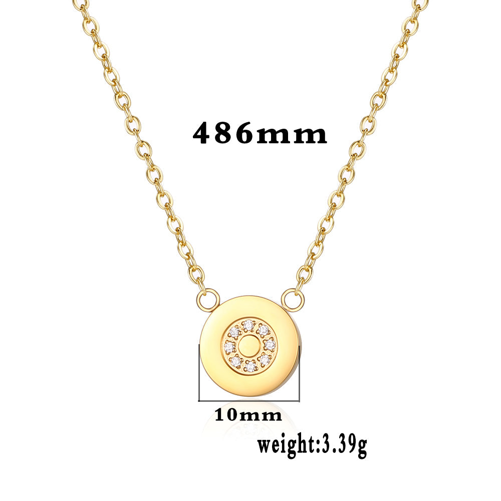 Wholesale Basic Commute Round Stainless Steel Plating Inlay 18k Gold Plated Zircon Pendant Necklace