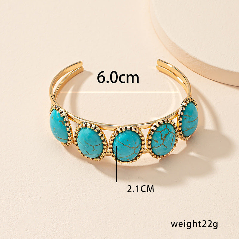 Ethnic Style Oval Metal Inlay Turquoise Women's Bangle