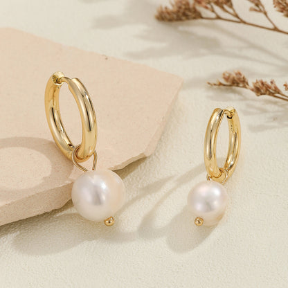 1 Pair Modern Style Korean Style Geometric Stainless Steel Freshwater Pearl Gold Plated Drop Earrings