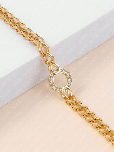 Elegant Simple Style Round Square Copper Plating Hollow Out Inlay Zircon 18k Gold Plated Bracelets