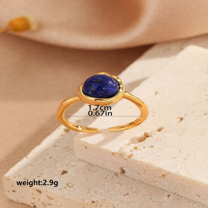 Ig Style Simple Style Oval Copper Plating Inlay Glass Lapis Lazuli 18k Gold Plated Open Rings