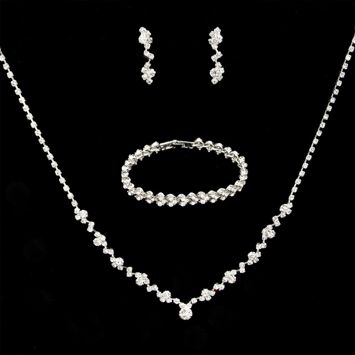 Fashion Claw Chain Rhinestone Zircon Angel Tear Drop Necklace Earrings Bridal Jewelry Set