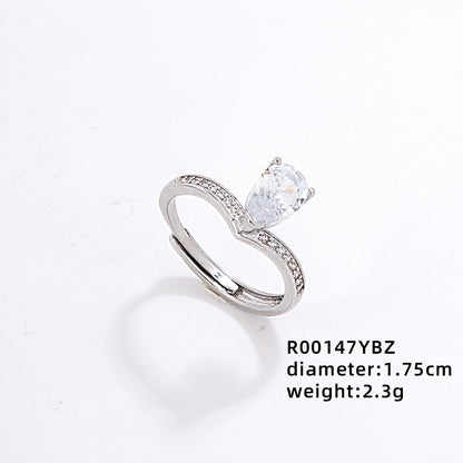 Elegant Simple Style Geometric Water Droplets Butterfly Copper Plating Inlay Zircon Open Rings