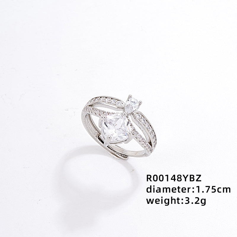 Elegant Simple Style Geometric Water Droplets Butterfly Copper Plating Inlay Zircon Open Rings