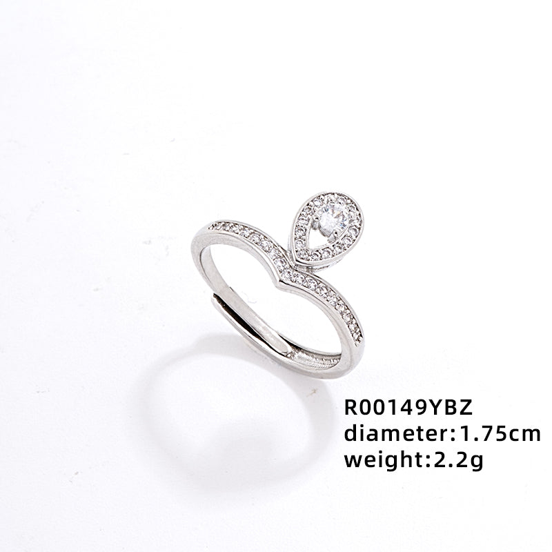 Elegant Simple Style Geometric Water Droplets Butterfly Copper Plating Inlay Zircon Open Rings