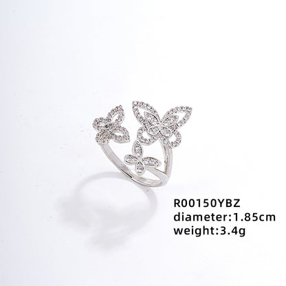 Elegant Simple Style Geometric Water Droplets Butterfly Copper Plating Inlay Zircon Open Rings