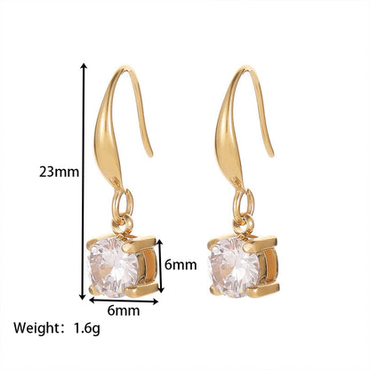 1 Pair Simple Style Round Plating Inlay Stainless Steel Zircon 14k Gold Plated Drop Earrings