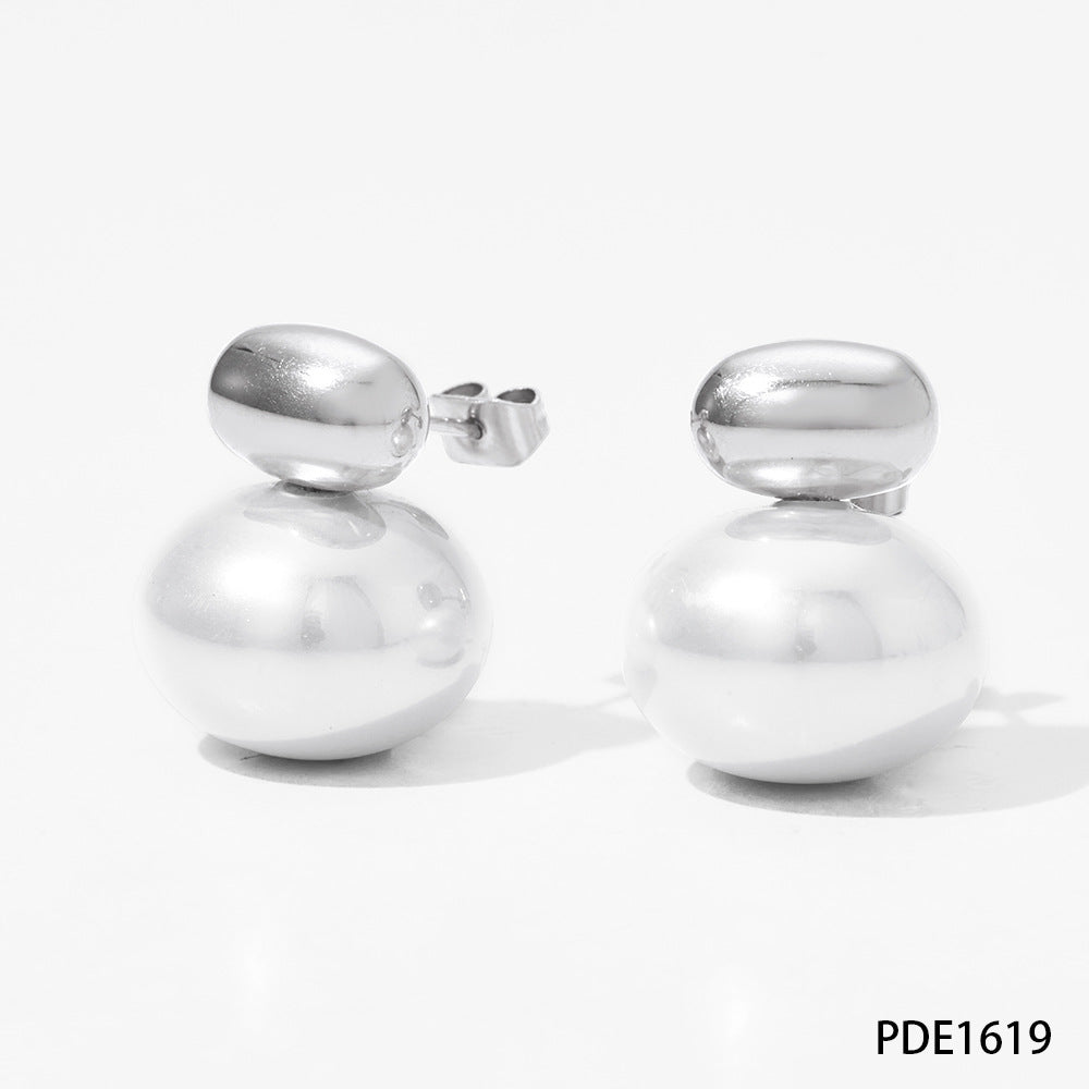 1 Pair Elegant Simple Style Oval Plating Inlay Stainless Steel Pearl Ear Studs