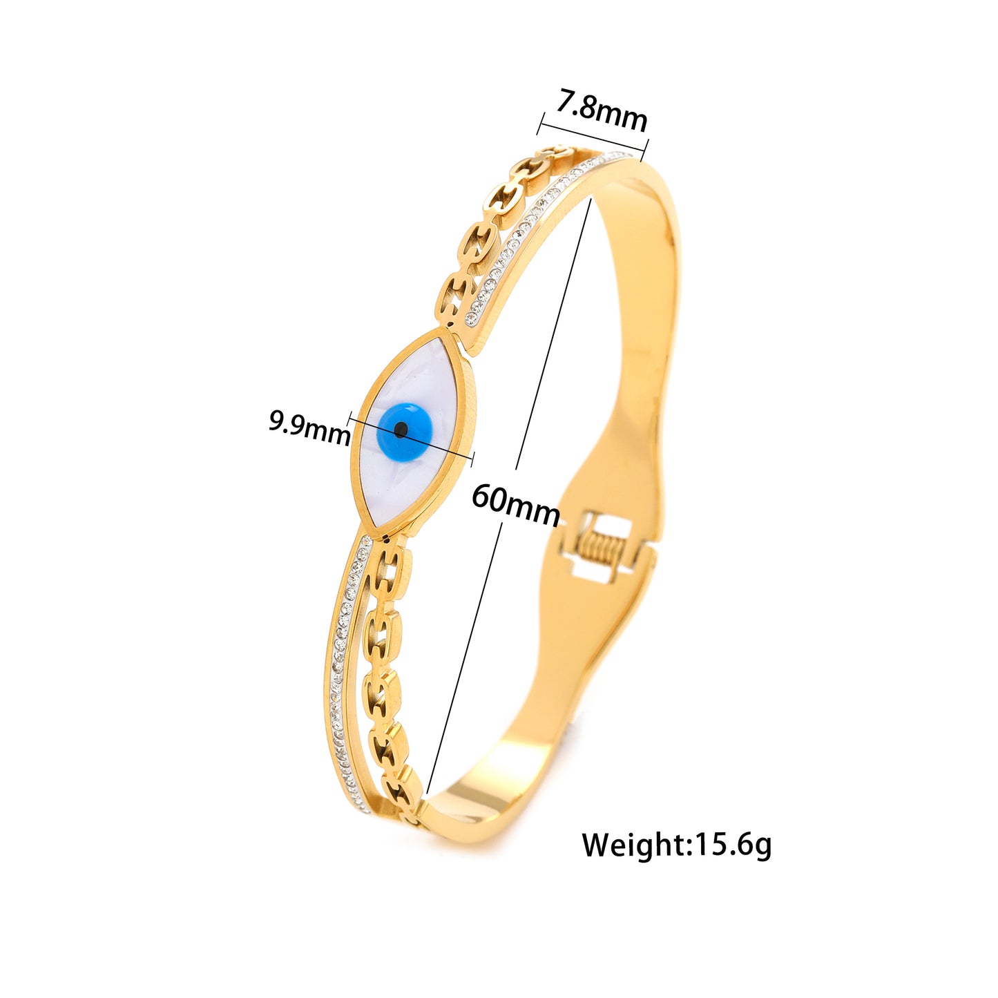 Ig Style Devil's Eye Stainless Steel Enamel Plating Inlay Shell Zircon 18k Gold Plated Bangle