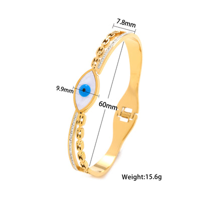 Ig Style Devil's Eye Stainless Steel Enamel Plating Inlay Shell Zircon 18k Gold Plated Bangle