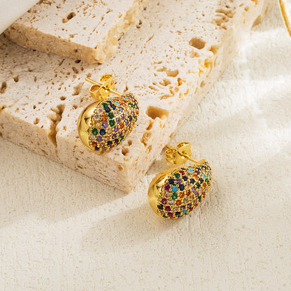 1 Pair Simple Style Classic Style Water Droplets Enamel Plating Inlay Copper Rhinestones 18k Gold Plated Ear Studs