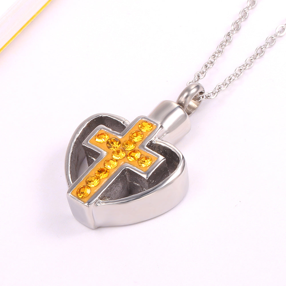 Wholesale Hip-hop Retro Heart Shape Stainless Steel Inlay Zircon Pendant Necklace