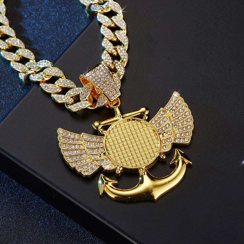 Hip-Hop Wings Anchor Zinc Alloy Chain Inlay Rhinestones Unisex Pendant Necklace