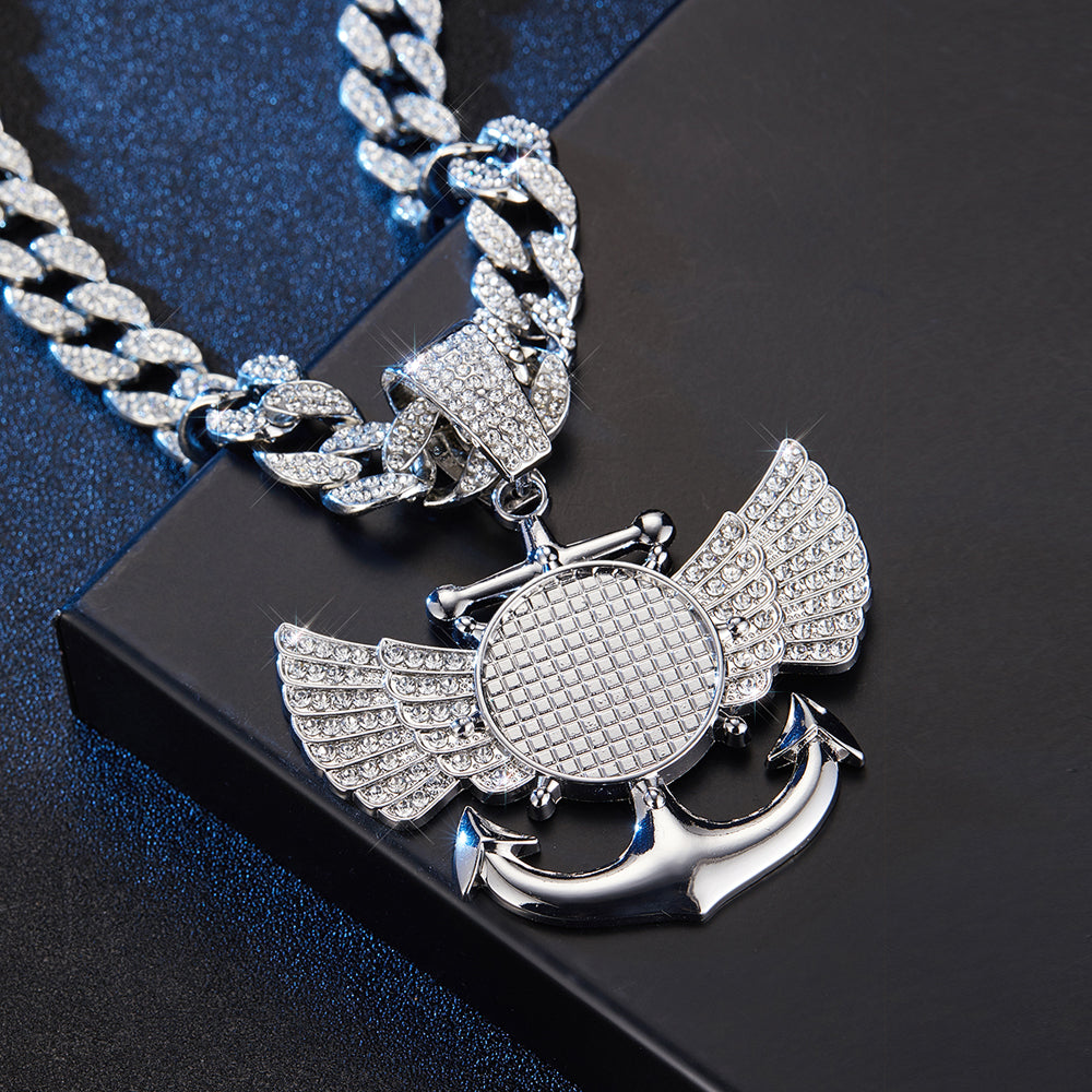 Hip-Hop Wings Anchor Zinc Alloy Chain Inlay Rhinestones Unisex Pendant Necklace