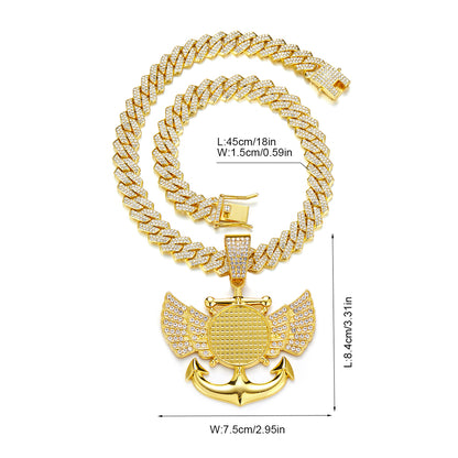 Hip-Hop Wings Anchor Zinc Alloy Chain Inlay Rhinestones Unisex Pendant Necklace