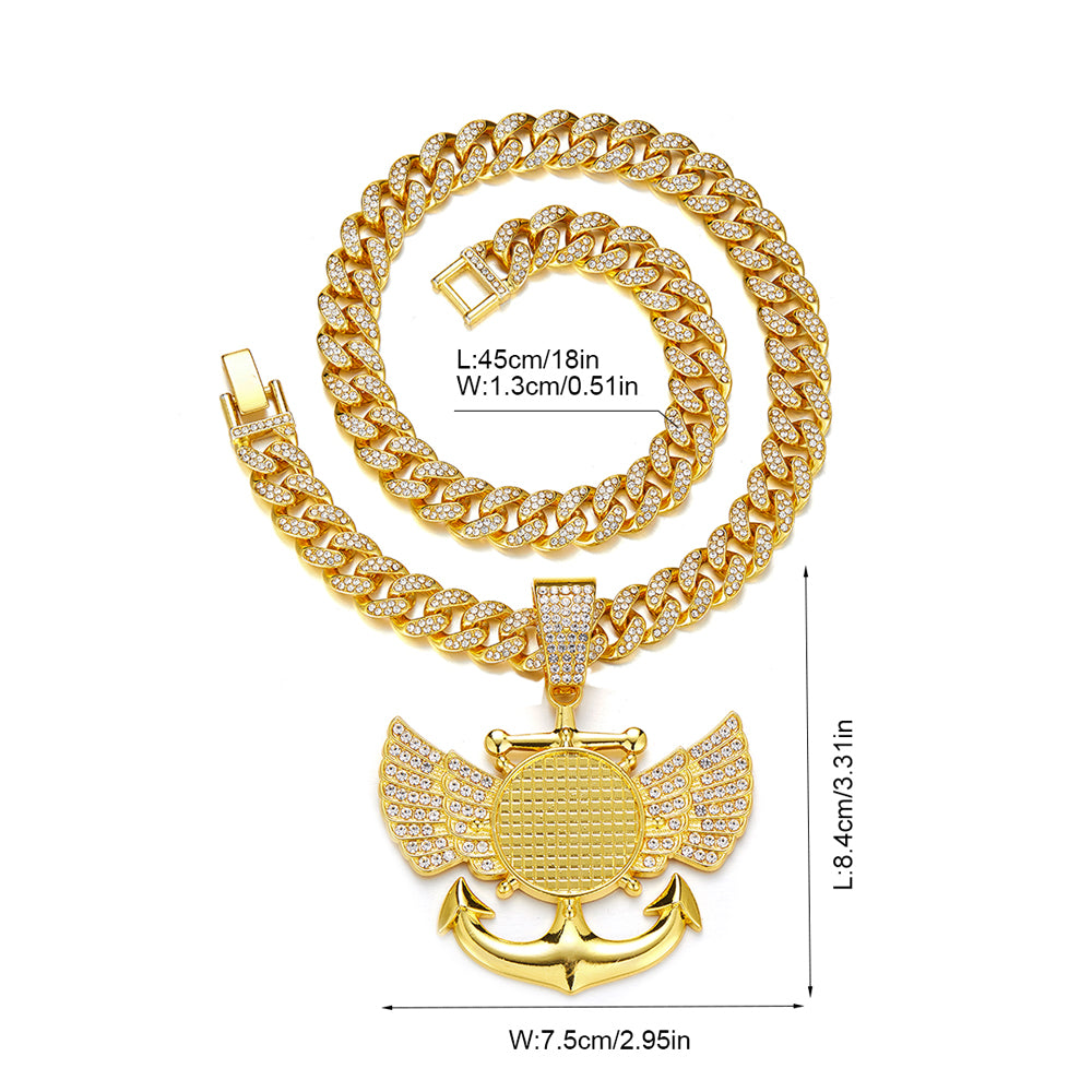 Hip-Hop Wings Anchor Zinc Alloy Chain Inlay Rhinestones Unisex Pendant Necklace