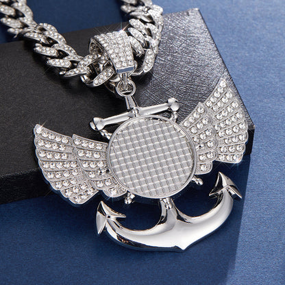 Hip-Hop Wings Anchor Zinc Alloy Chain Inlay Rhinestones Unisex Pendant Necklace